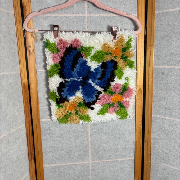 Other - Vintage Butterfly Floral Latch Hook Needlepoint Wall Hanging Art Pillow Retro